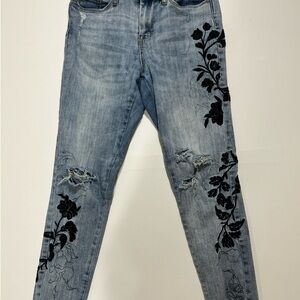 Coco + Carmen Light Blue Jeans with Black Floral Accents